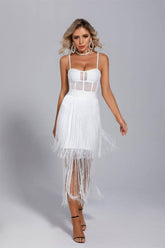 Ellie White Slip Tassel Party Dress